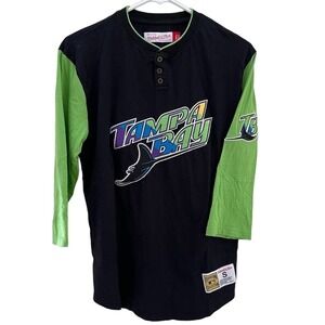 Mitchell & Ness Tampa Bay Devil Rays Cooperstown Collection Henley T Shirt Sz S